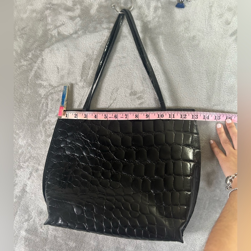 Furla crocodile embossed black leather tote bag - Picture 11 of 16